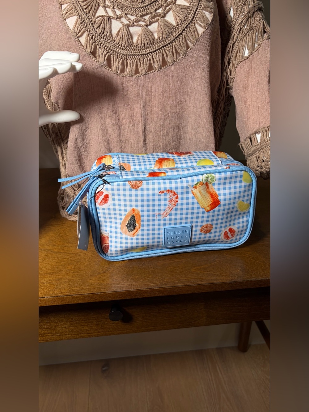 SET of Tender Love + Carry Blue Gingham Cosmetic Travel Pouch - Picture 7 of 14
